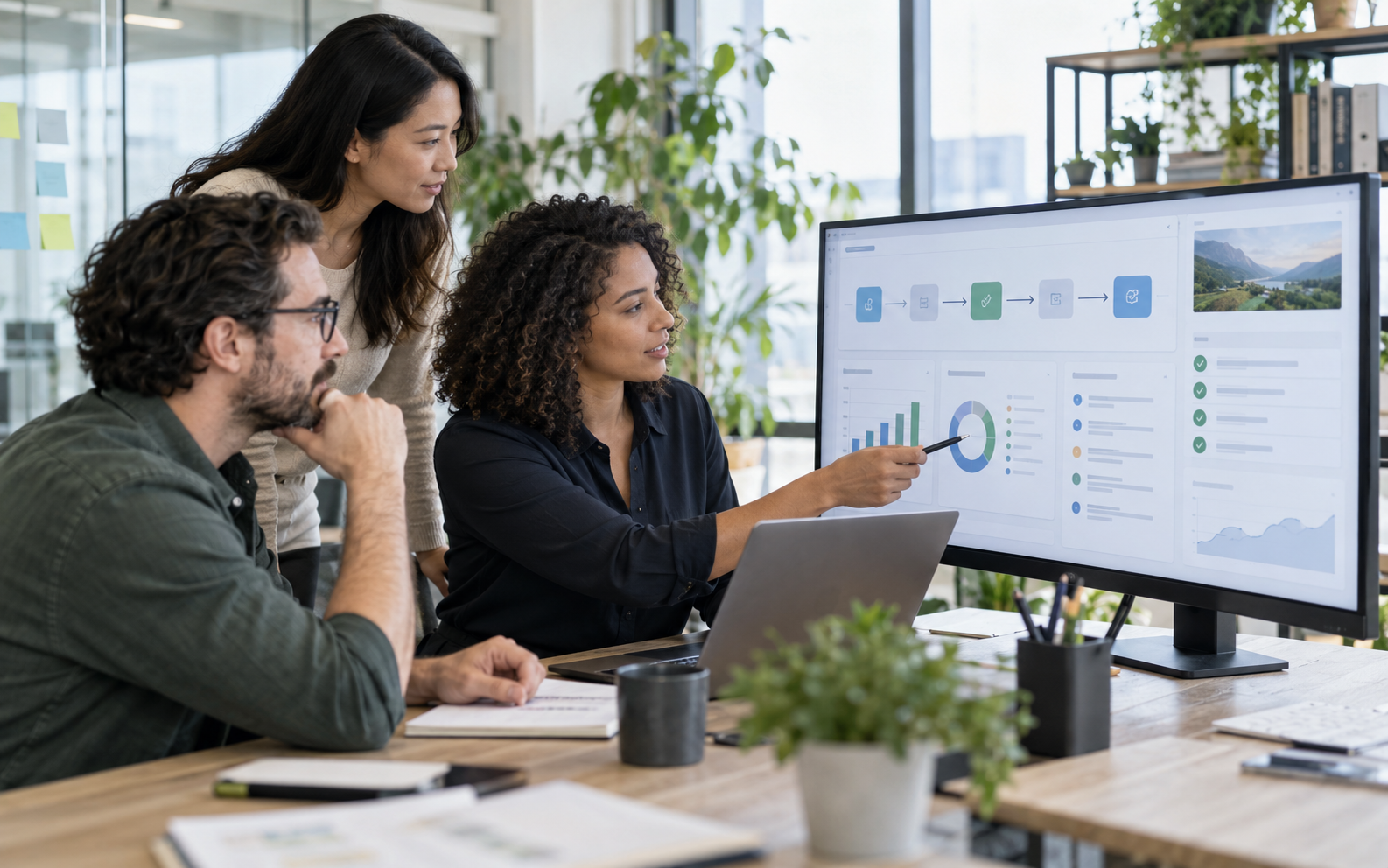 Business team reviewing an AI-assisted operations workflow